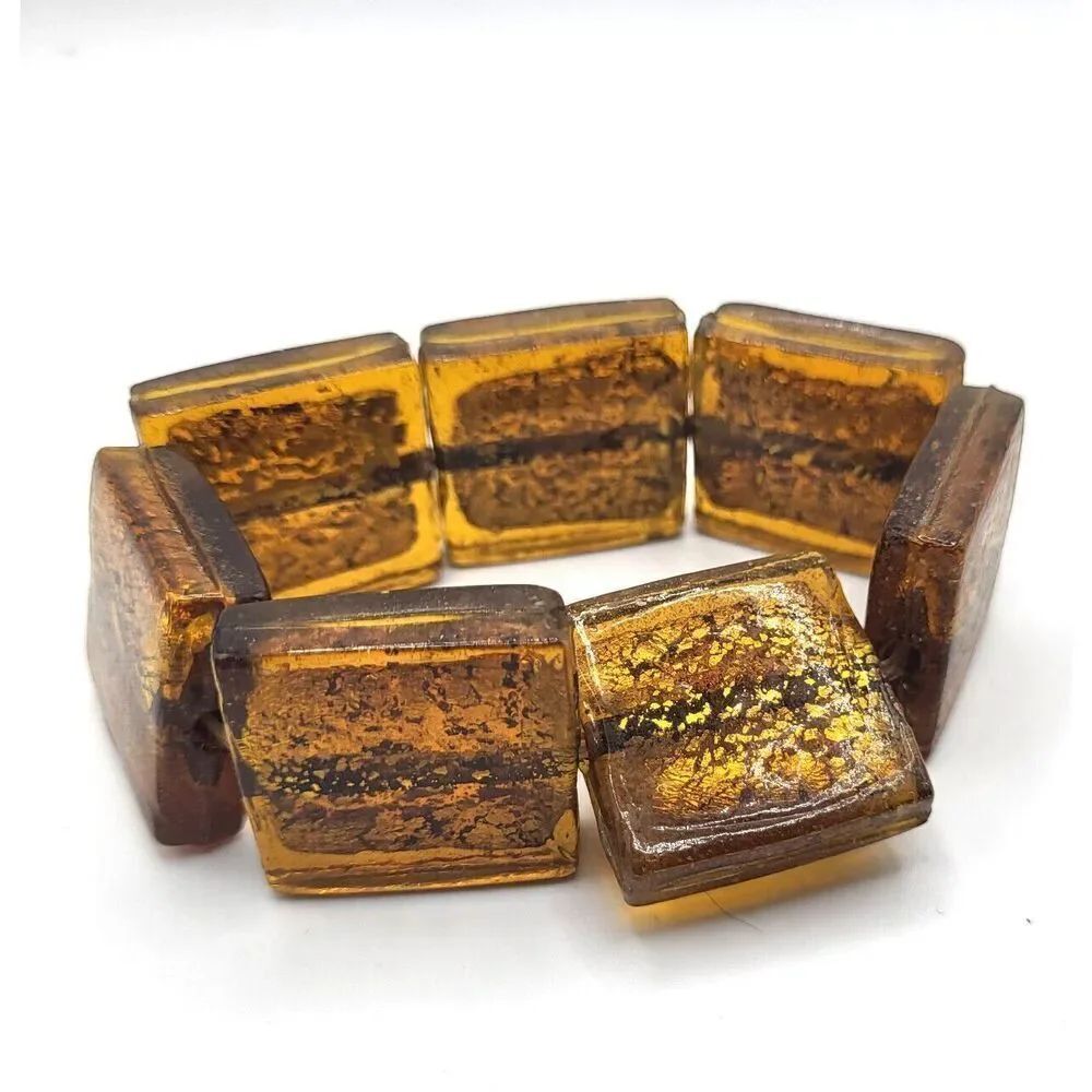 Bohemain Blown Glass Gold Leaf Bracelet 7in